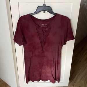 Affliction Maroon Cut-Out T-Shirt